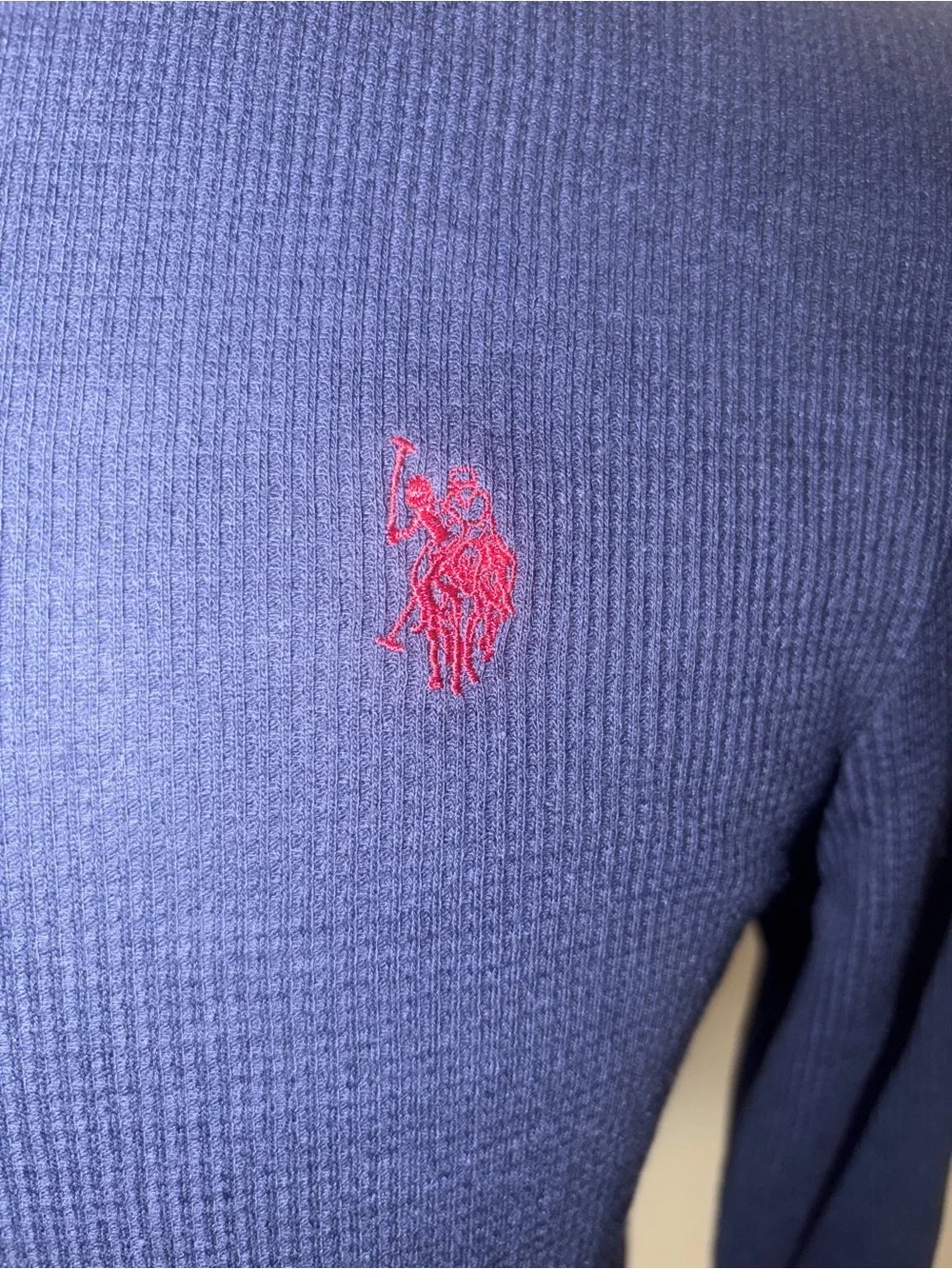 U.S. Polo Assn. Navy Waffle-Knit Sleepwear Top with Gold Logo